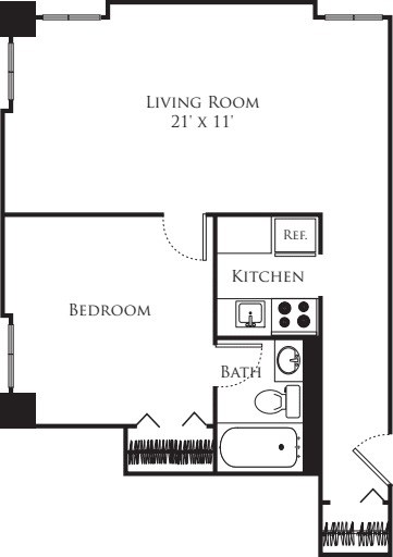 One bedroom floor plan image